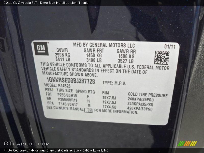 Deep Blue Metallic / Light Titanium 2011 GMC Acadia SLT