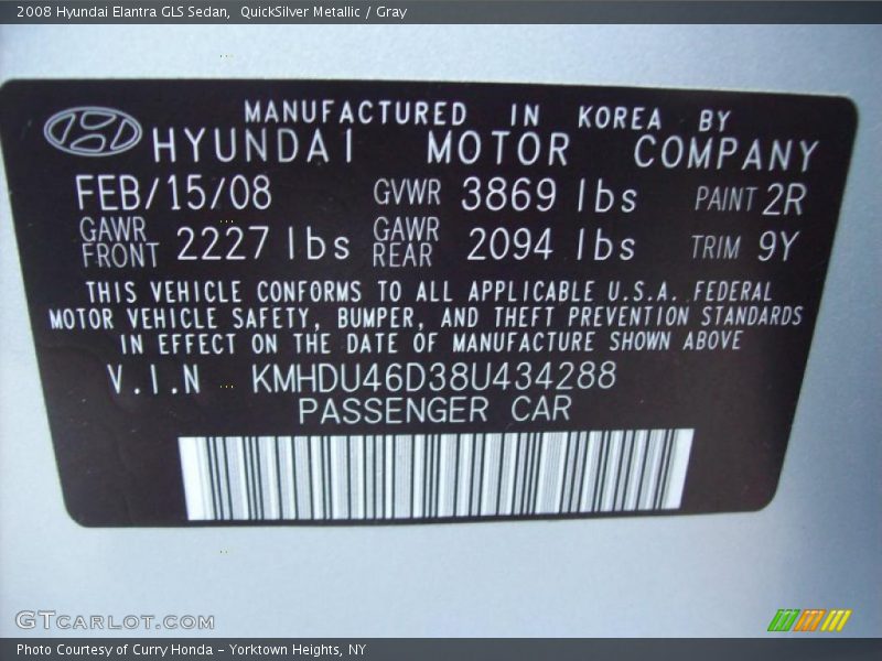 QuickSilver Metallic / Gray 2008 Hyundai Elantra GLS Sedan