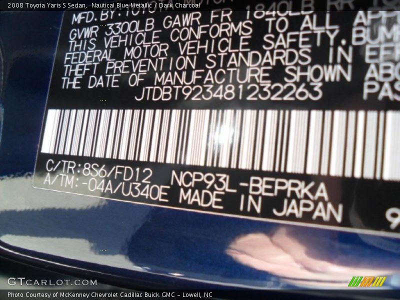 Nautical Blue Metallic / Dark Charcoal 2008 Toyota Yaris S Sedan