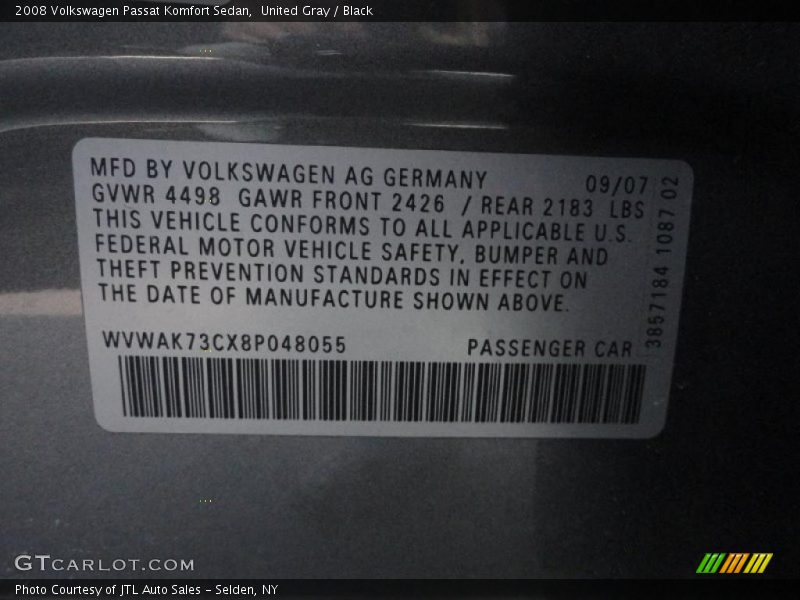 United Gray / Black 2008 Volkswagen Passat Komfort Sedan
