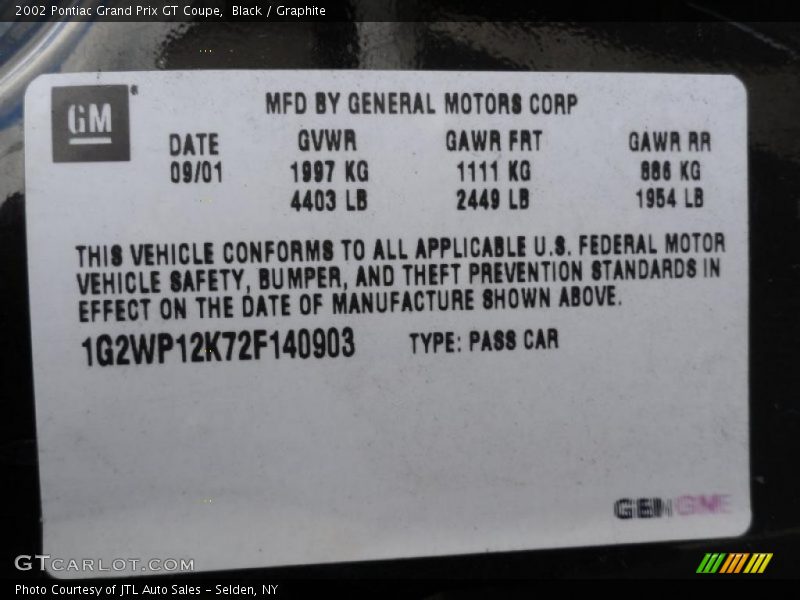 Info Tag of 2002 Grand Prix GT Coupe