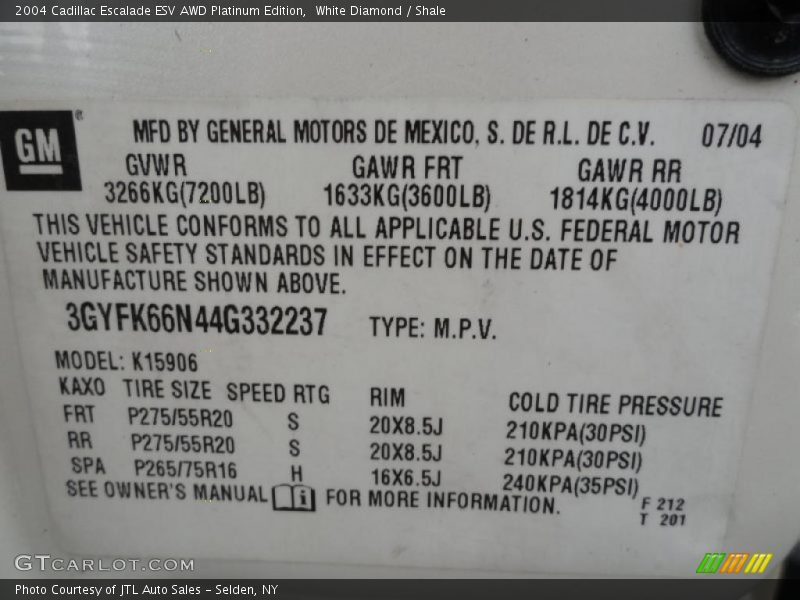 White Diamond / Shale 2004 Cadillac Escalade ESV AWD Platinum Edition