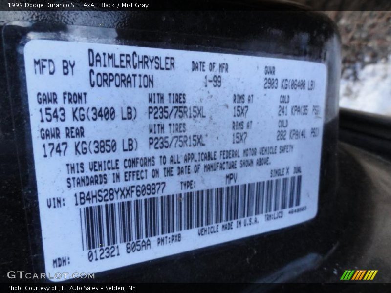 Black / Mist Gray 1999 Dodge Durango SLT 4x4