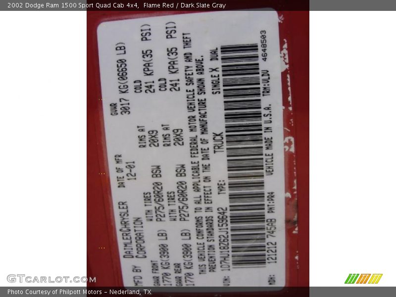 2002 Ram 1500 Sport Quad Cab 4x4 Flame Red Color Code PR4