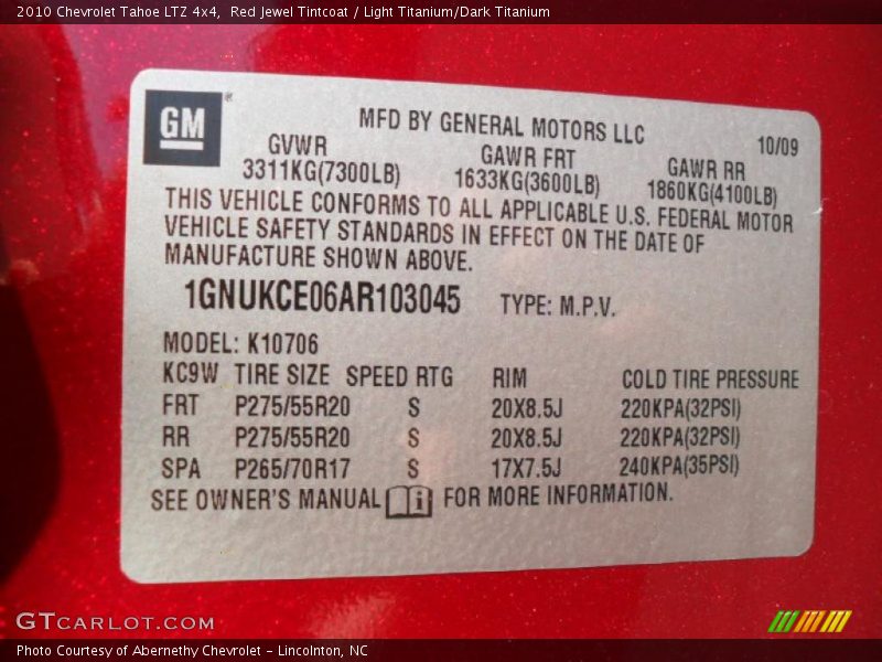 Red Jewel Tintcoat / Light Titanium/Dark Titanium 2010 Chevrolet Tahoe LTZ 4x4