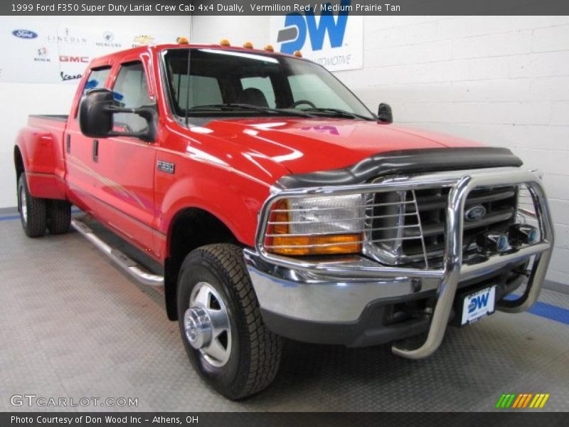 Vermillion Red / Medium Prairie Tan 1999 Ford F350 Super Duty Lariat Crew Cab 4x4 Dually