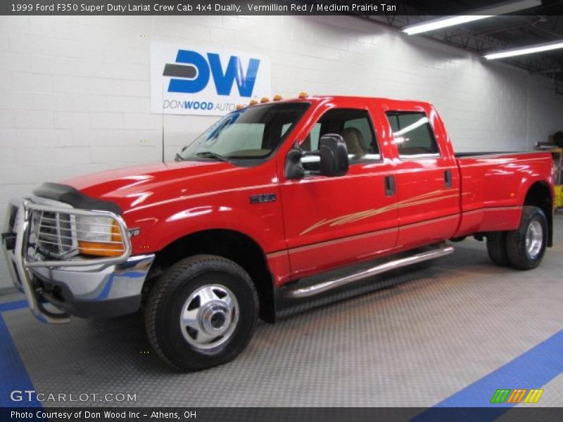 Vermillion Red / Medium Prairie Tan 1999 Ford F350 Super Duty Lariat Crew Cab 4x4 Dually