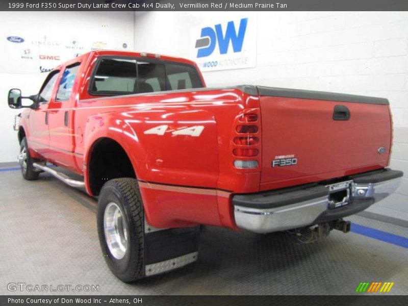 Vermillion Red / Medium Prairie Tan 1999 Ford F350 Super Duty Lariat Crew Cab 4x4 Dually