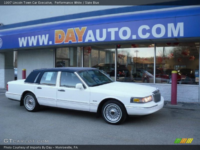 Performance White / Slate Blue 1997 Lincoln Town Car Executive