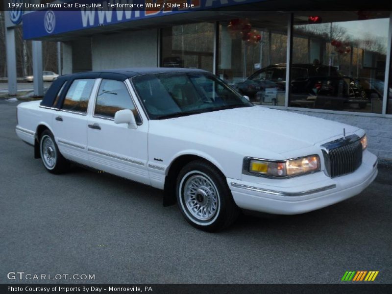 Performance White / Slate Blue 1997 Lincoln Town Car Executive