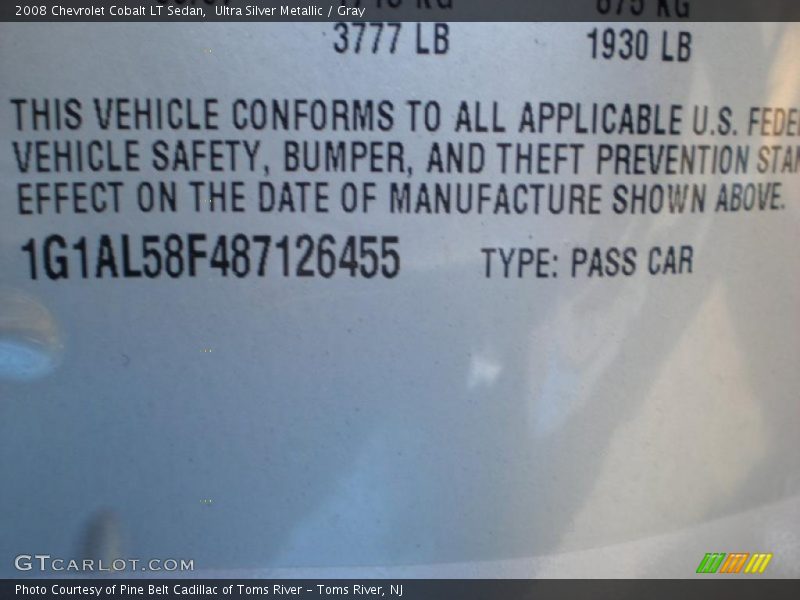 Ultra Silver Metallic / Gray 2008 Chevrolet Cobalt LT Sedan