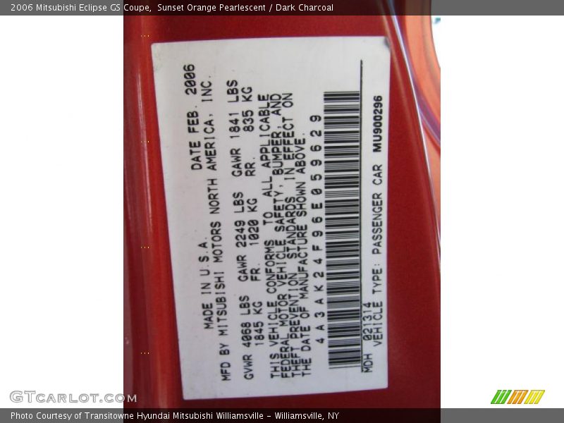 Sunset Orange Pearlescent / Dark Charcoal 2006 Mitsubishi Eclipse GS Coupe