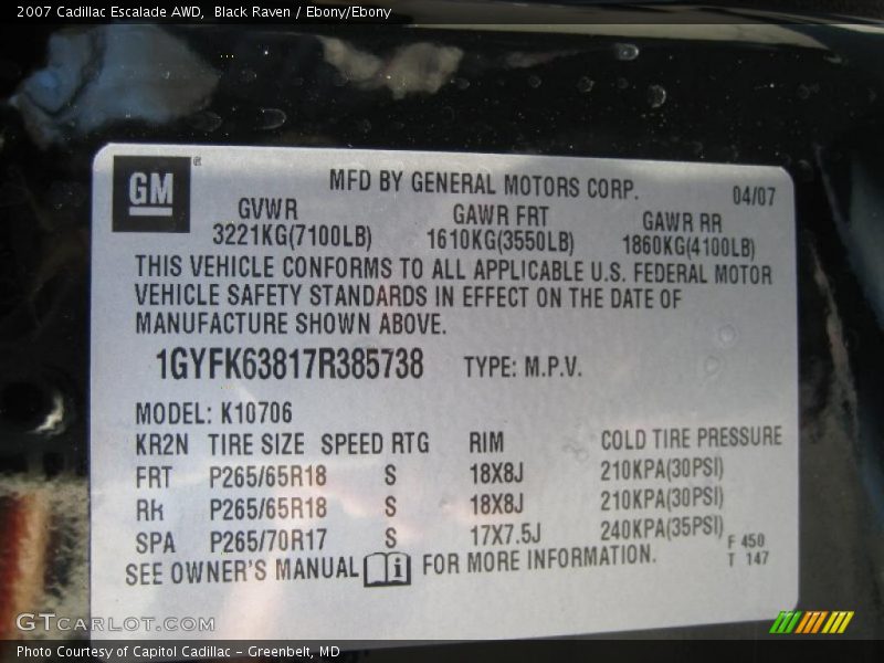 Black Raven / Ebony/Ebony 2007 Cadillac Escalade AWD