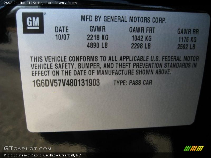 Black Raven / Ebony 2008 Cadillac CTS Sedan