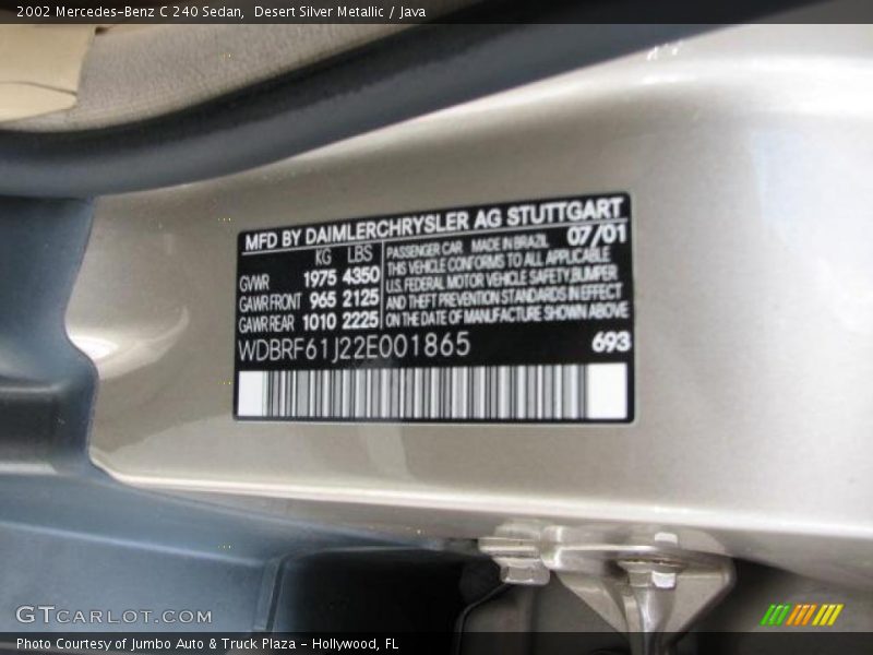 2002 C 240 Sedan Desert Silver Metallic Color Code 693