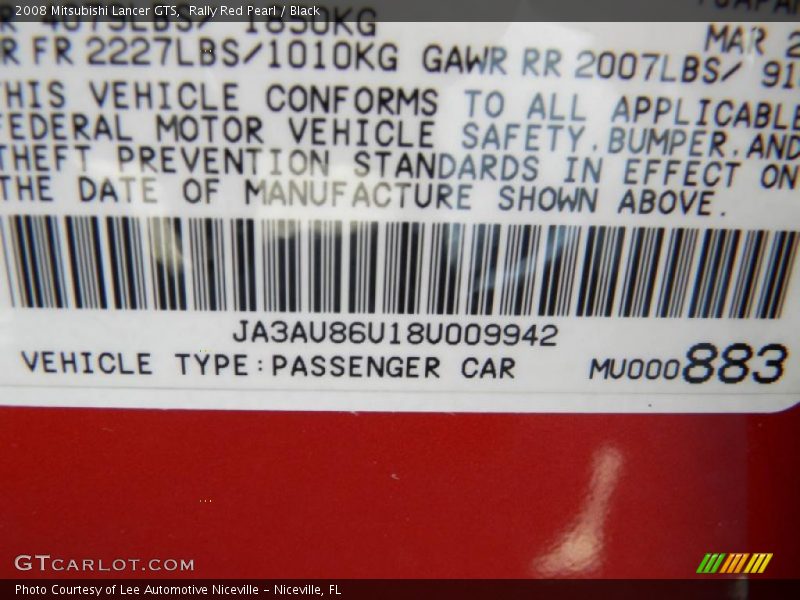 Rally Red Pearl / Black 2008 Mitsubishi Lancer GTS