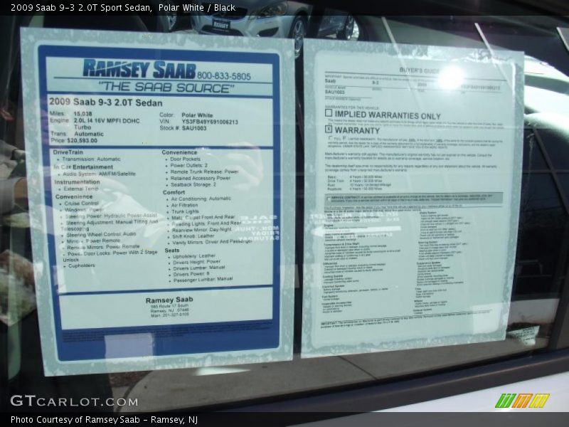 Polar White / Black 2009 Saab 9-3 2.0T Sport Sedan