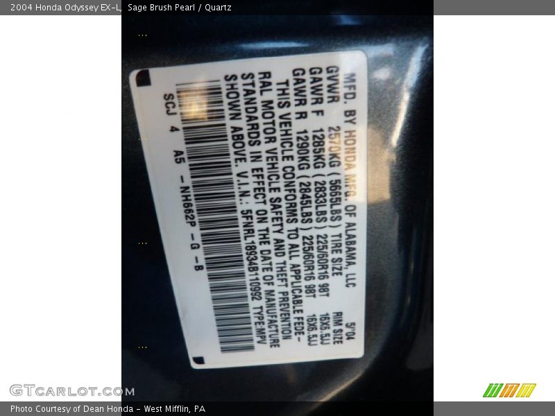 Sage Brush Pearl / Quartz 2004 Honda Odyssey EX-L