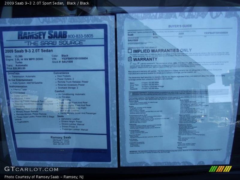 Black / Black 2009 Saab 9-3 2.0T Sport Sedan