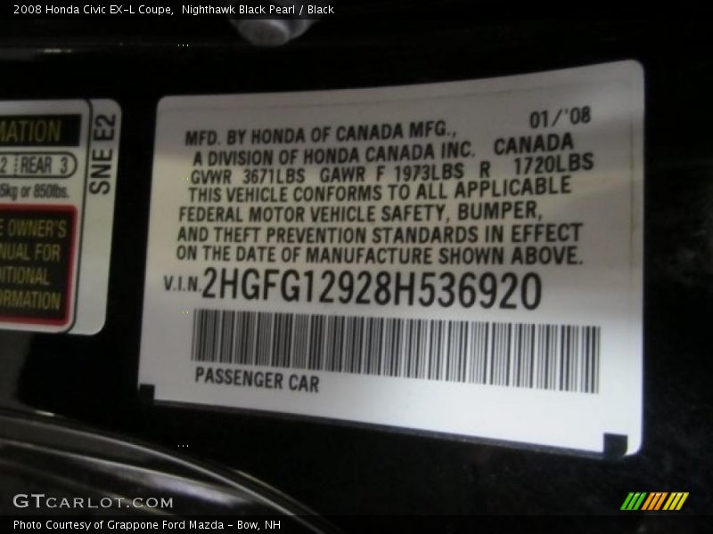 Nighthawk Black Pearl / Black 2008 Honda Civic EX-L Coupe