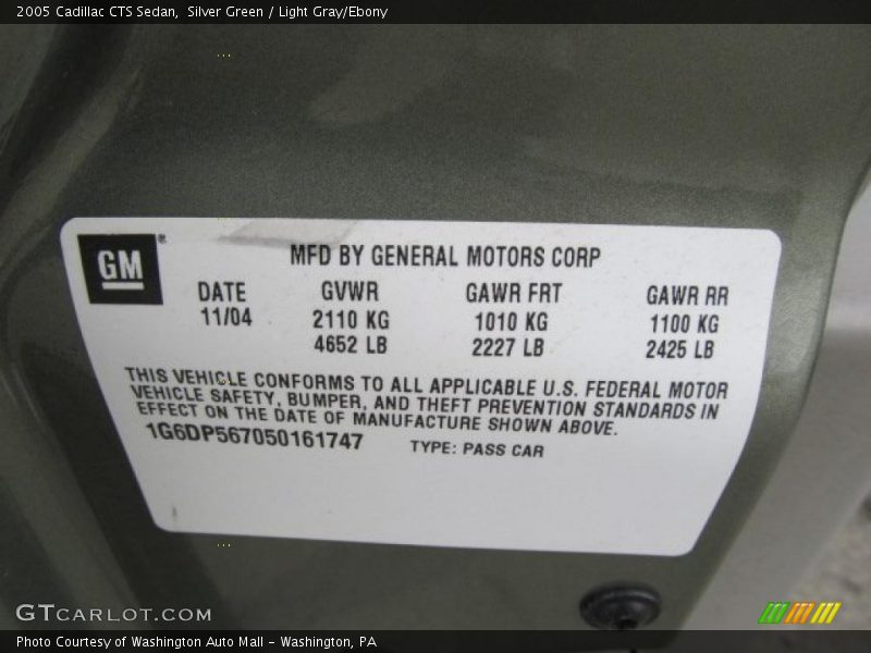 Silver Green / Light Gray/Ebony 2005 Cadillac CTS Sedan