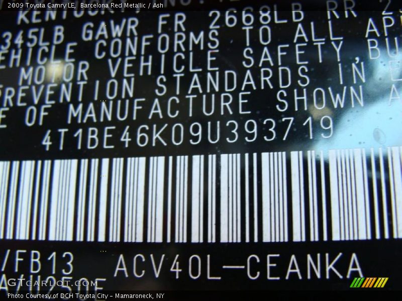 Barcelona Red Metallic / Ash 2009 Toyota Camry LE