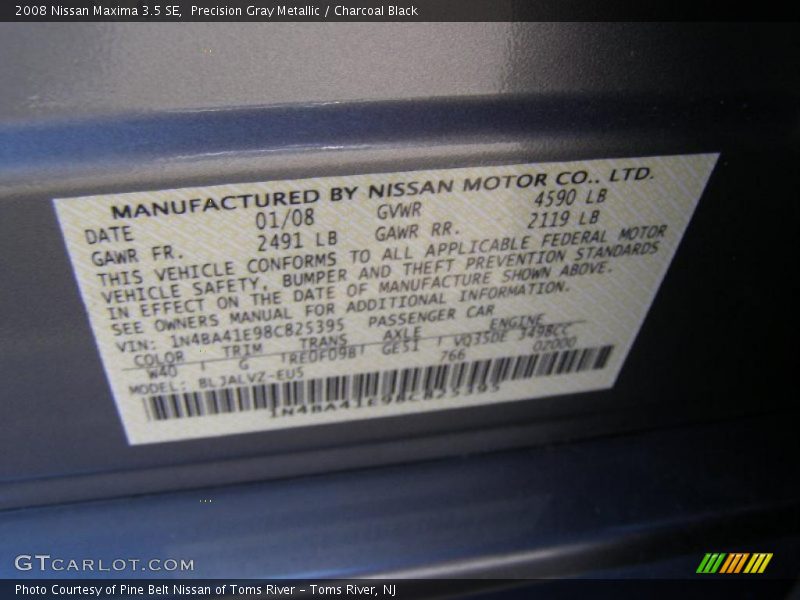 Precision Gray Metallic / Charcoal Black 2008 Nissan Maxima 3.5 SE