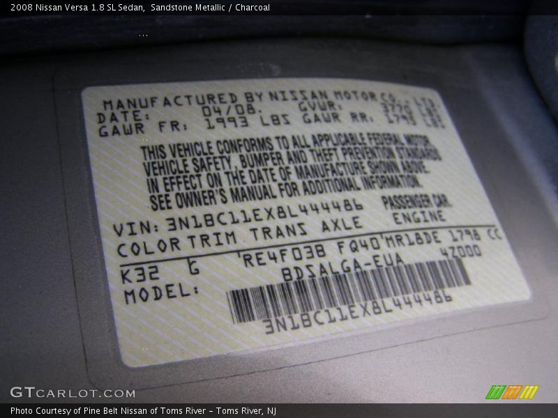Sandstone Metallic / Charcoal 2008 Nissan Versa 1.8 SL Sedan
