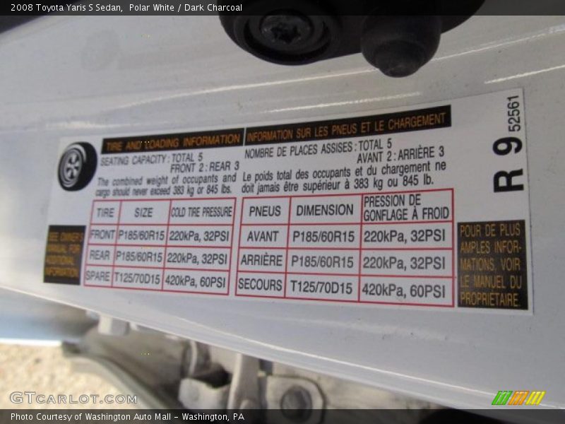 Polar White / Dark Charcoal 2008 Toyota Yaris S Sedan