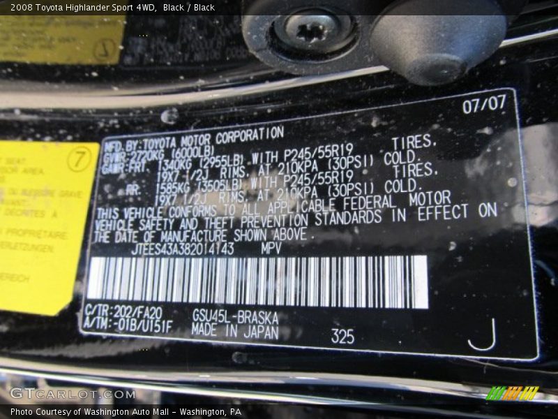 Black / Black 2008 Toyota Highlander Sport 4WD