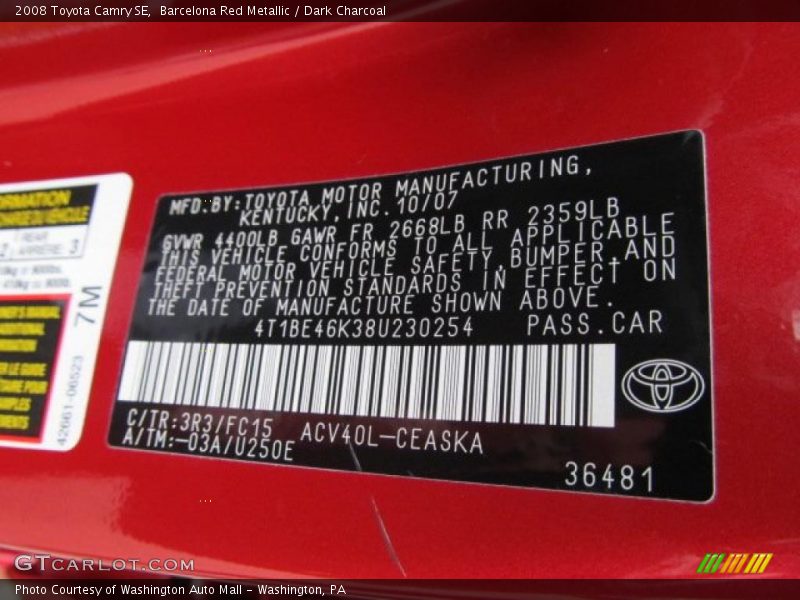 Barcelona Red Metallic / Dark Charcoal 2008 Toyota Camry SE