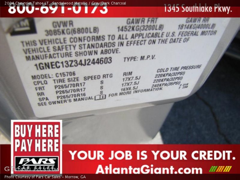 Sandalwood Metallic / Gray/Dark Charcoal 2004 Chevrolet Tahoe LT