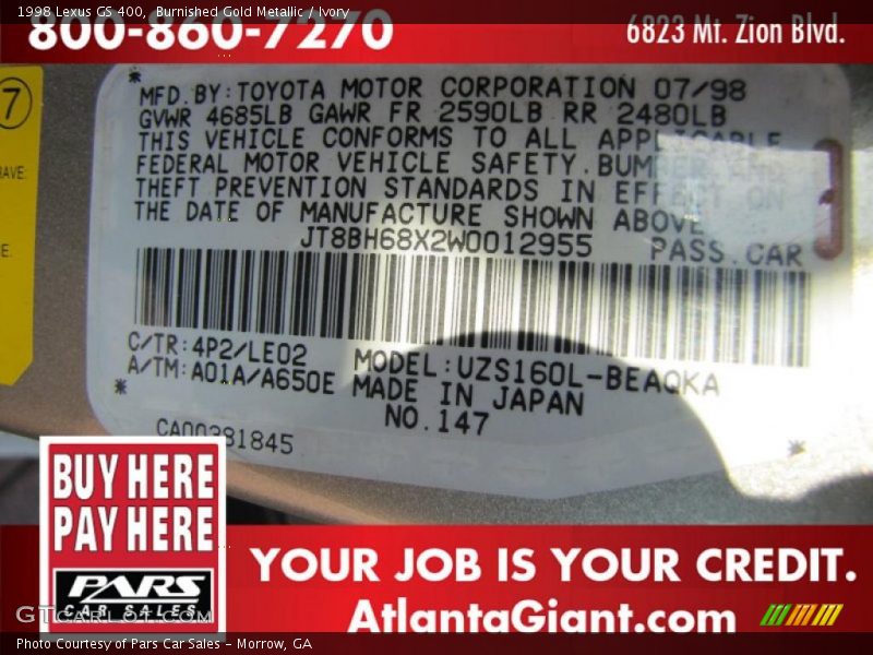 Burnished Gold Metallic / Ivory 1998 Lexus GS 400