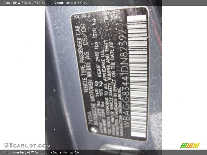 Stratus Metallic / Grey 2001 BMW 7 Series 740i Sedan