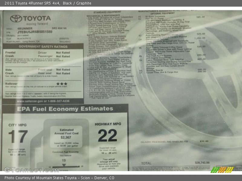 Black / Graphite 2011 Toyota 4Runner SR5 4x4