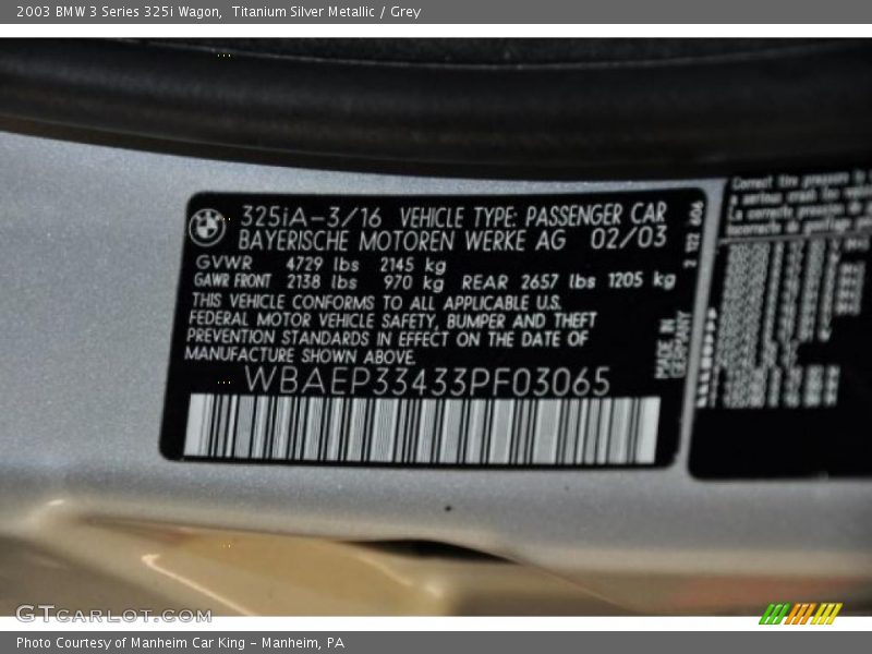 Titanium Silver Metallic / Grey 2003 BMW 3 Series 325i Wagon