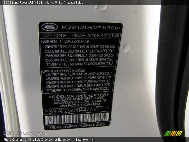 Alaska White / Alpaca Beige 2008 Land Rover LR3 V8 SE