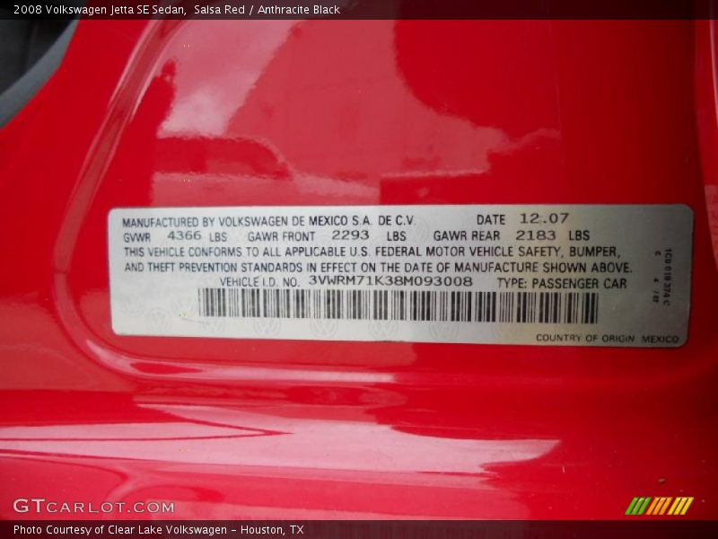 Salsa Red / Anthracite Black 2008 Volkswagen Jetta SE Sedan