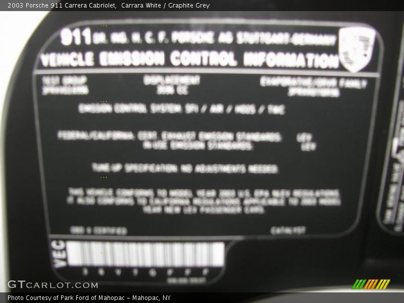 Carrara White / Graphite Grey 2003 Porsche 911 Carrera Cabriolet