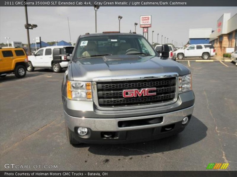 Gray Green Metallic / Light Cashmere/Dark Cashmere 2011 GMC Sierra 3500HD SLT Extended Cab 4x4