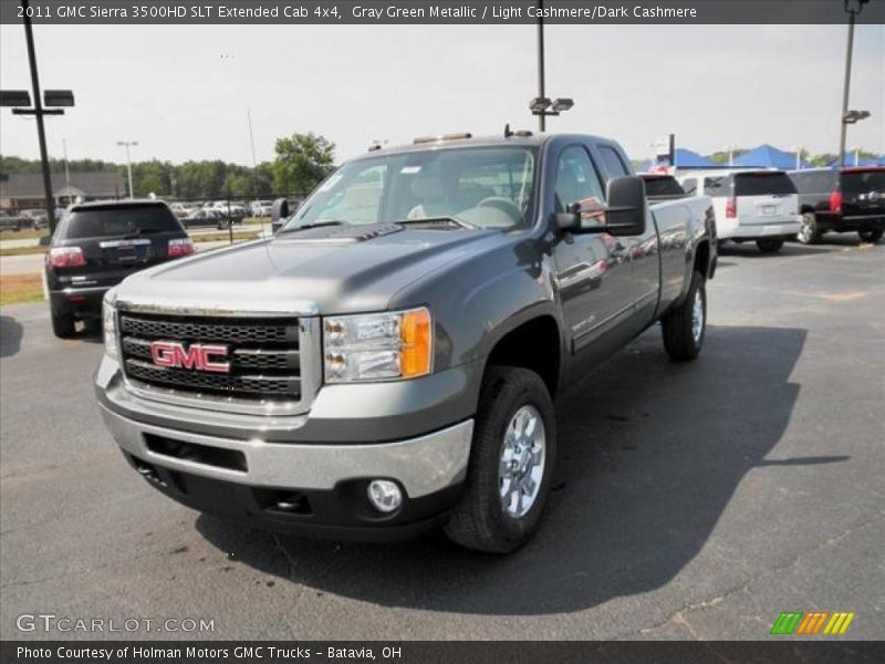 Gray Green Metallic / Light Cashmere/Dark Cashmere 2011 GMC Sierra 3500HD SLT Extended Cab 4x4