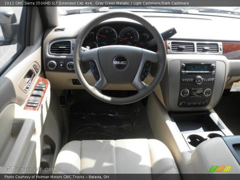 Gray Green Metallic / Light Cashmere/Dark Cashmere 2011 GMC Sierra 3500HD SLT Extended Cab 4x4
