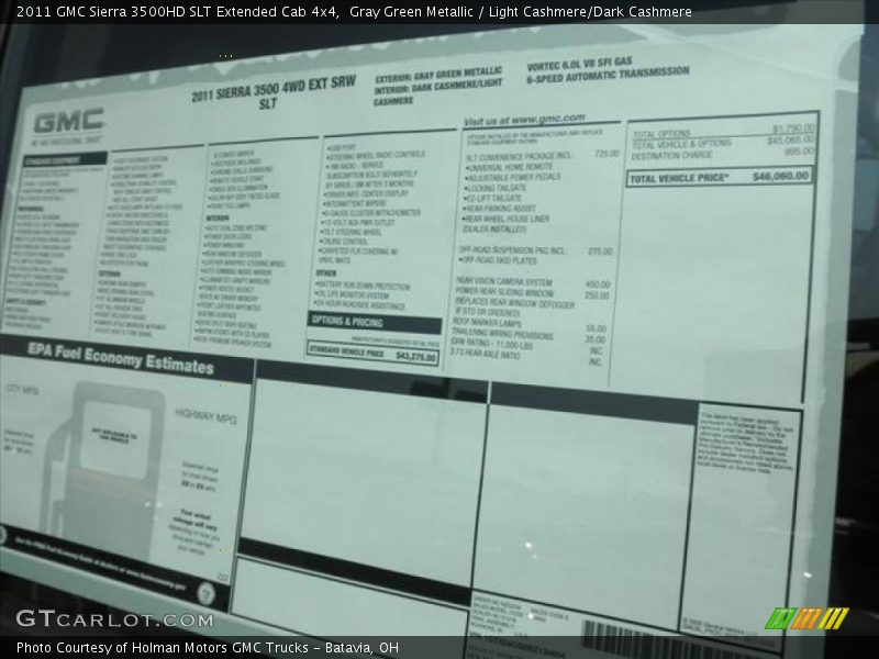  2011 Sierra 3500HD SLT Extended Cab 4x4 Window Sticker