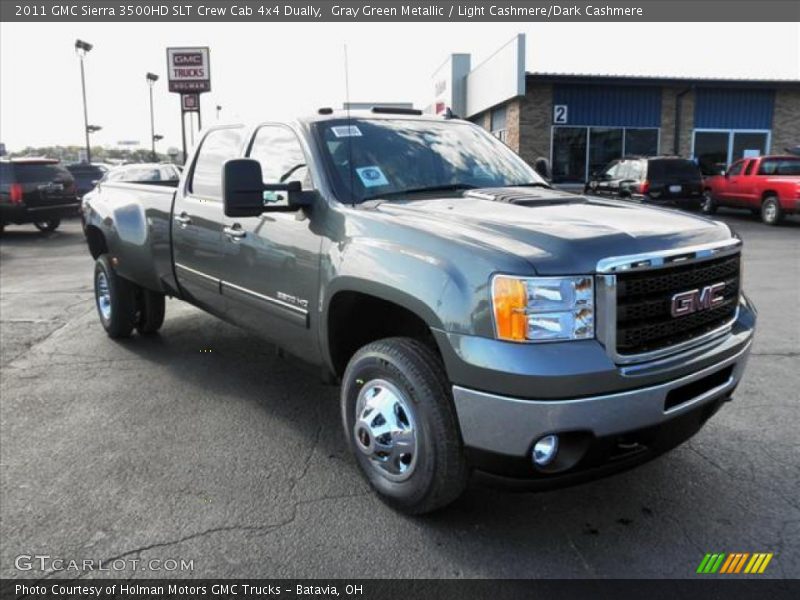 Gray Green Metallic / Light Cashmere/Dark Cashmere 2011 GMC Sierra 3500HD SLT Crew Cab 4x4 Dually