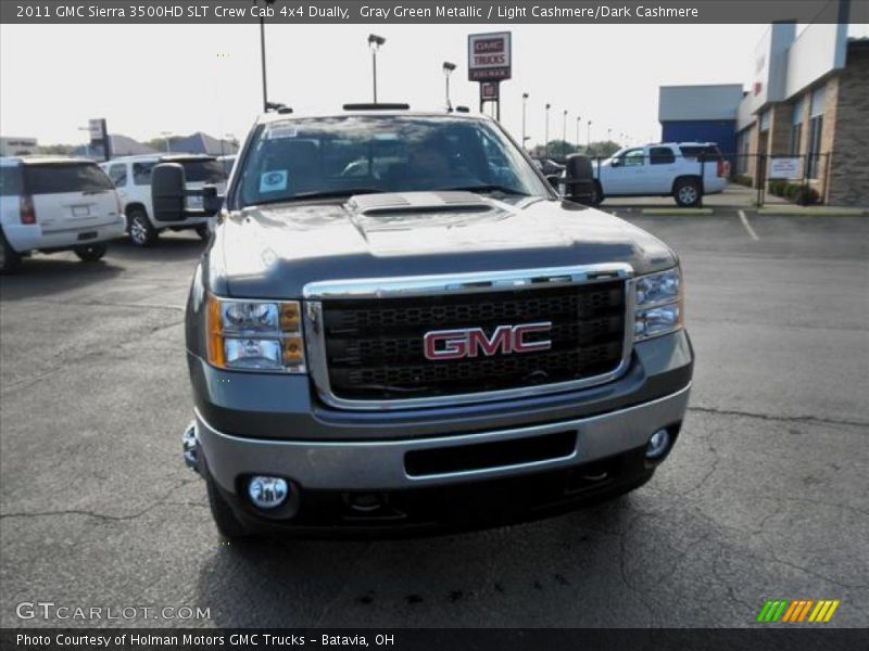 Gray Green Metallic / Light Cashmere/Dark Cashmere 2011 GMC Sierra 3500HD SLT Crew Cab 4x4 Dually