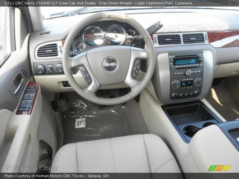 Gray Green Metallic / Light Cashmere/Dark Cashmere 2011 GMC Sierra 3500HD SLT Crew Cab 4x4 Dually