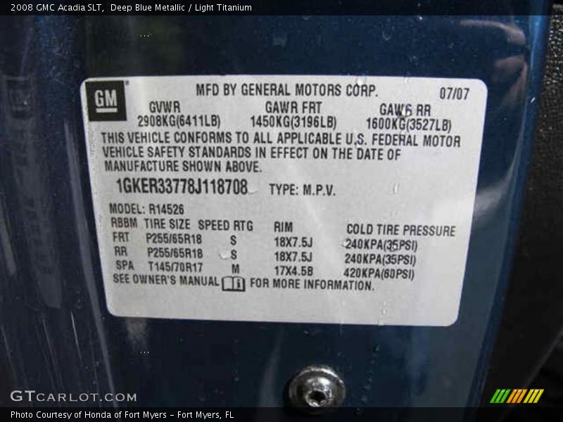Deep Blue Metallic / Light Titanium 2008 GMC Acadia SLT