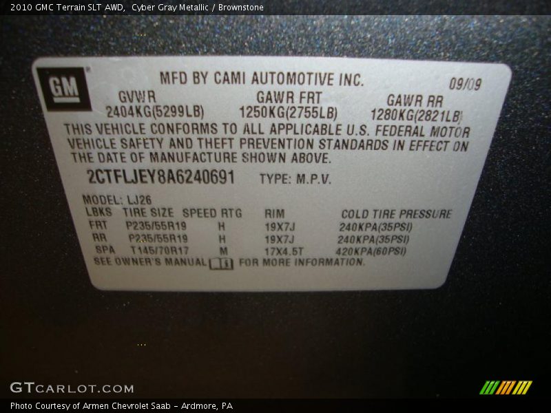 Cyber Gray Metallic / Brownstone 2010 GMC Terrain SLT AWD