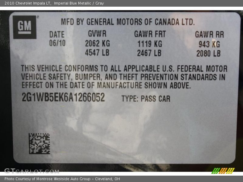 Imperial Blue Metallic / Gray 2010 Chevrolet Impala LT