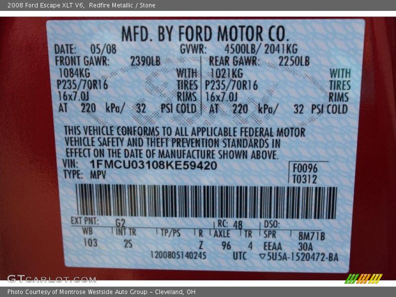 Redfire Metallic / Stone 2008 Ford Escape XLT V6